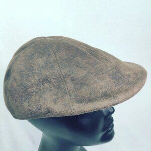Vintage Henschel Leather Newsboy Cap Large Ivy Driver Gatsby Hat Made in USA